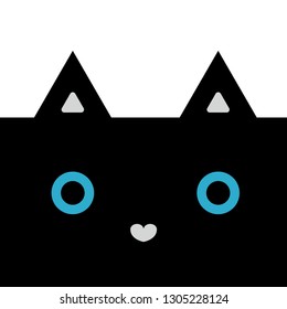 Vector illustration of black cat's muzzle. 