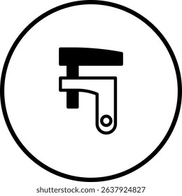 Vector Illustration of a Black C-Clamp in Circle Outline for Industrial Use