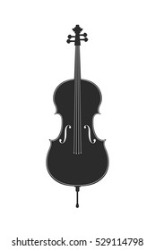Vector illustration of black cello on white background. Element for design. Vector monochrome symbol. Vintage icon for musical theme.