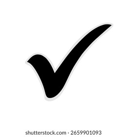 Vektorgrafik eines schwarzen Häkchensymbols mit grauem Umriss auf weißem Hintergrund. Eine saubere und minimalistische Checkliste oder ein richtiges Zeichen-Symbol.