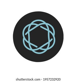 vector illustration of a black circle logo in the center of a line in the shape of an abstract flower in dark Tosca green