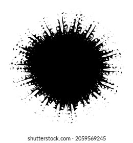 Vector illustration of a black circle with splashed edges on a white background.