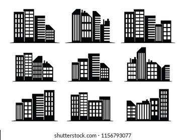 Vector Illustration : Black cities silhouette icon set