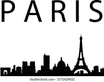 Vector illustration of Black Cityscape Silhouette of Paris on white background