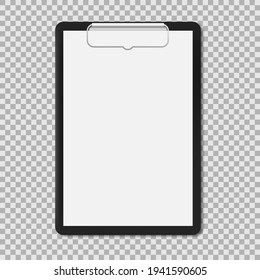 Vector illustration of black clipboard with white blank paper. Clipboard icon. Lined paper. Notebook paper.Eps 10.