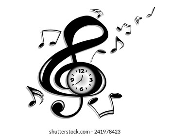 Vector illustration of black clock with notes