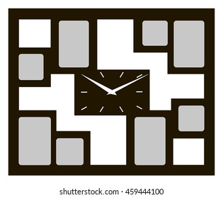 Vector illustration of black clock with photo frame