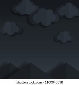 Vector illustration of black cloud on black  sky width flat design.