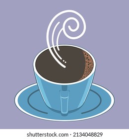 a vector illustration of a black coffee in a blue cup