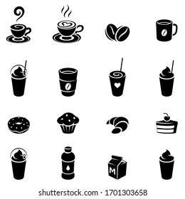 Vector Illustration of Black Coffee and Breakfast Icons on a White Background