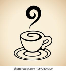Vector Illustration of Black Coffee Cup Icon isolated on a Beige Background