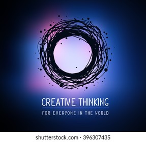 Vector illustration of black color round frame in modern style with text on blue gradient background. Art design for web, site, advertising, banner, poster, flyer, brochure, board, card, paper print.