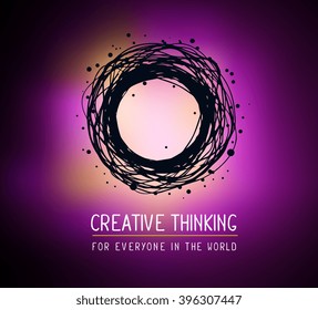 Vector illustration of black color round frame in modern style with text on violet gradient background. Art design for web, site, advertising, banner, poster, flyer, brochure, board, card, paper print