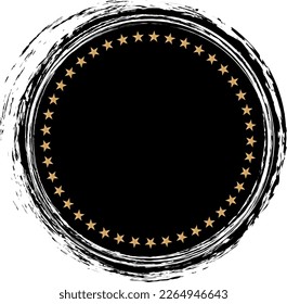 vector illustration of black colored circle brush painted banner with stars shape frame