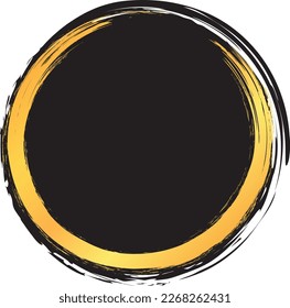 ilustración vectorial del pincel de círculo negro pintado banner con marco de color dorado
