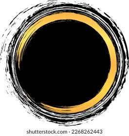 vector illustration of black colored circle brush painted banner with gold colored frame
