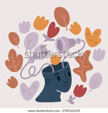 Vector illustration of black colors minded girl hold smart phone light bulb plug cord