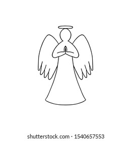 Vector illustration of black contour of angel with wings on white background