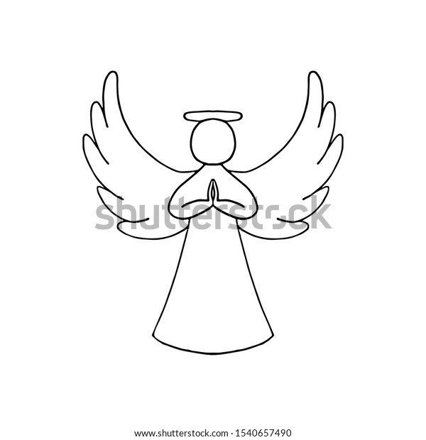 Vector Illustration Black Contour Angel Wings Stock Vector (Royalty ...