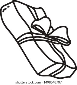 Vector illustration of a black contour drawing of a New Year's gift with a bow in a minimalistic Scandinavian style. Drawn by hand.