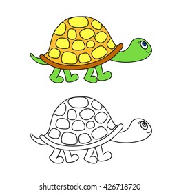 Vector illustration and black contour of turtle