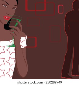Vector illustration of black couple enjoying drink in party