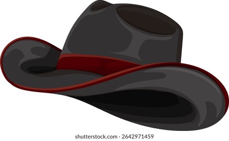 Vector illustration of a black cowboy hat with a red trim, showcasing smooth shading and realistic details