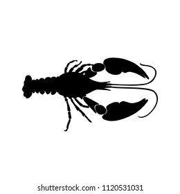 Vector illustration of black crawfish silhouette on white background. Cancer silhouette