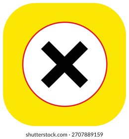 Vector Illustration of Black Cross Symbol Inside a White Circle Outlined in Red Over a Rounded Yellow Square Backdrop with Clean Design and Bold Contrasts
