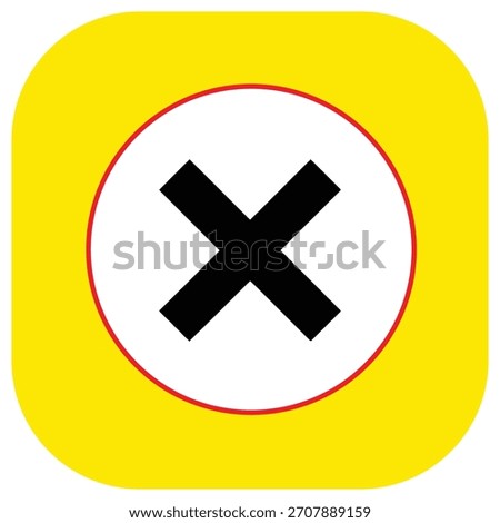 Vector Illustration of Black Cross Symbol Inside a White Circle Outlined in Red Over a Rounded Yellow Square Backdrop with Clean Design and Bold Contrasts