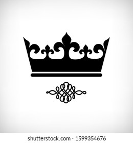 Vector illustration. Black crown icon on the vignette background. Isolated image of crown.
