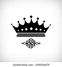 Vector illustration. Black crown icon on the vignette background. Isolated image of crown.
