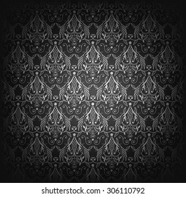 Vector illustration of black damask seamless pattern.
