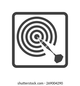 Vector illustration of black dartboard and dart arrow icon on white background. Target hit. Button