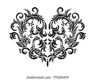 Vector Illustration Black Decorative Heart Floral Stock Vector (Royalty ...