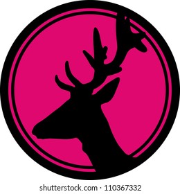 Vector illustration of black deer in pink circle