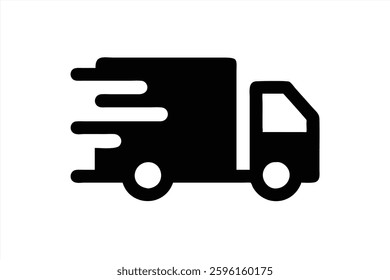 A vector illustration of a black delivery truck in motion, showcasing speed with dynamic lines. The vehicle is set against a simple white background, emphasizing its rapid movement.