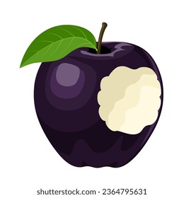 Ilustración vectorial, manzana de diamante negro con marcas de mordedura, fondo blanco aislado.