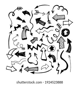 vector illustration. black directional arrows on a white background. hand drawing. doodle
