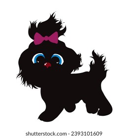 Vector illustration of black dog with blue eyes on white background. Symbol of pet.