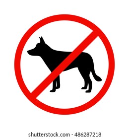 Vector illustration of black dog silhouette on isolated white background. The dog is a side view profile. The concept of dogs is prohibited. Walking of animals is prohibited.