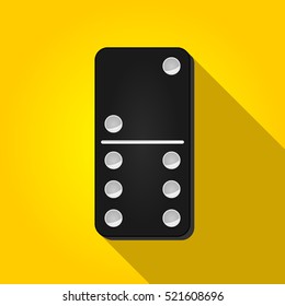 Vector illustration of a black domino icon in flat design style on yellow background. Domino sign.