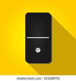 Vector illustration of a black domino icon in flat design style on yellow background. Domino sign.