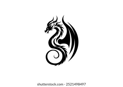 Vector illustration of black dragon silhouette for logo