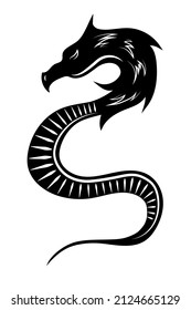 Ilustración vectorial, tatuaje del dragón negro aislado en fondo blanco 