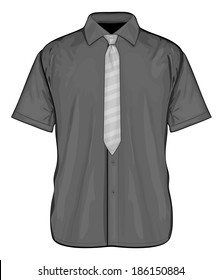 Vector illustration of black dress shirt (button-down) with neckties. Short sleeve. Front view