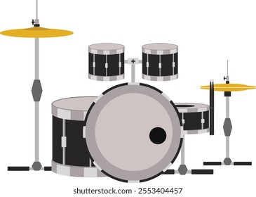 Vector illustration of a black drum set on a white background