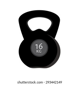 Vector illustration of black dumbbell 16 kg. Weight icon. Gym weights. Weight lifting