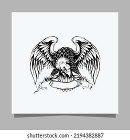 Vector illustration of a black eagle on white paper which is perfect for logos, business cards, posters and icons