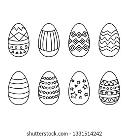 Vector illustration: black egg icons with ornament for Easter holidays design isolated on white background.